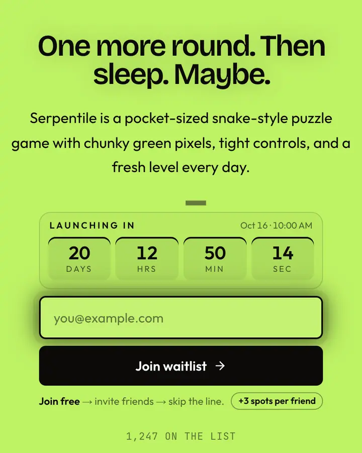 Brick Phone — Y2K waitlist page template, green background