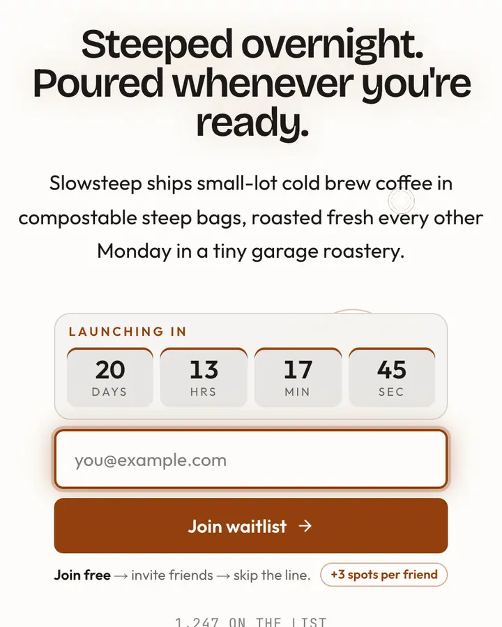 Oat Milk — Minimal waitlist page template, amber-tinted white background