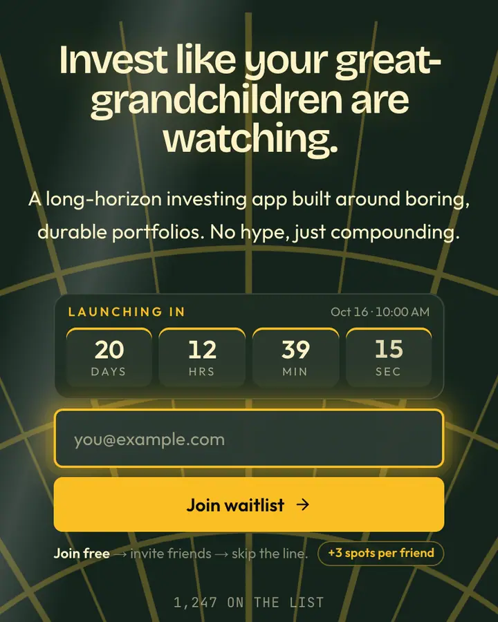 Old Money — Dark Academia waitlist page template, deep emerald background