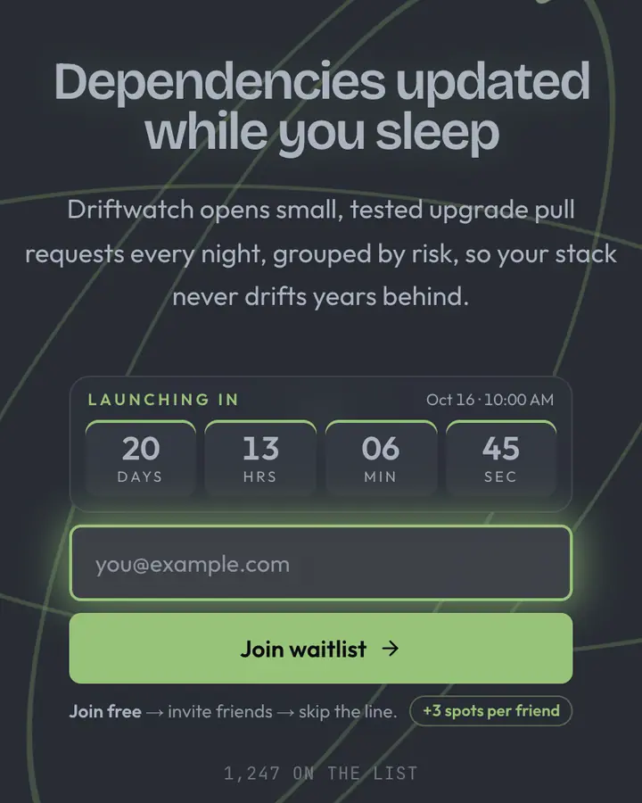 One Dark — Terminal & Developer waitlist page template, dark blue background