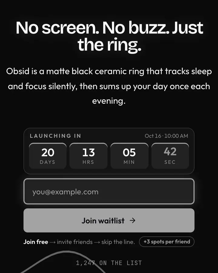 Onyx Band — Luxury waitlist page template, near-black background