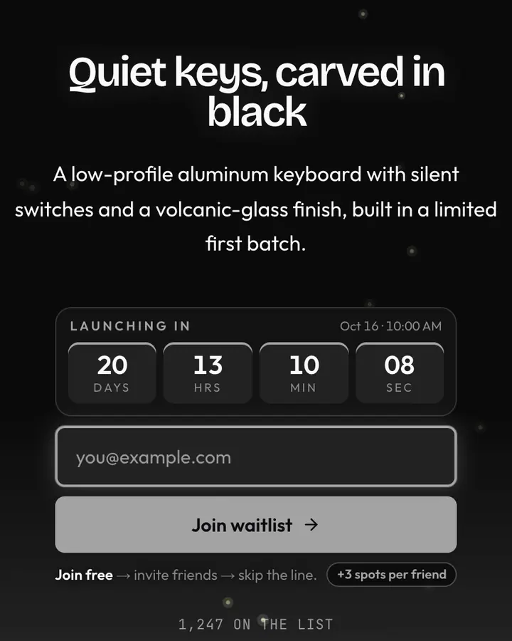 Onyx Glass — Glassmorphism waitlist page template, near-black background