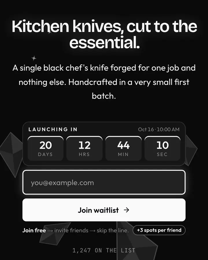 Onyx Minimal — Black & White waitlist page template, near-black background
