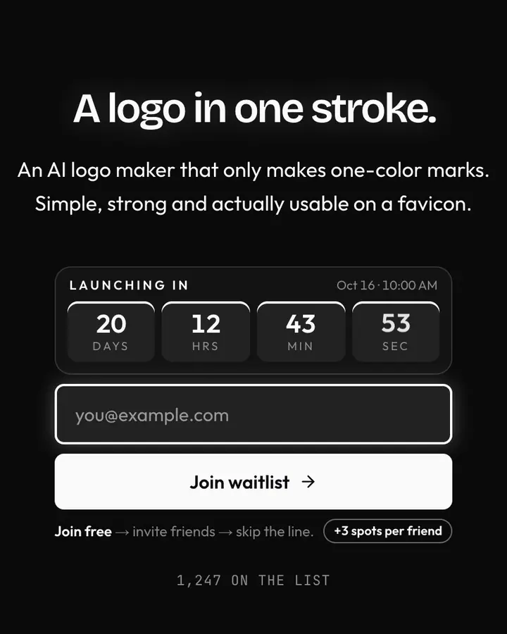 Onyx Minimalist — Black & White waitlist page template, near-black background
