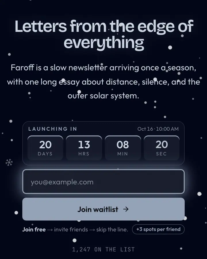 Oort Cloud — Cyberpunk & Sci-Fi waitlist page template, near-black blue background