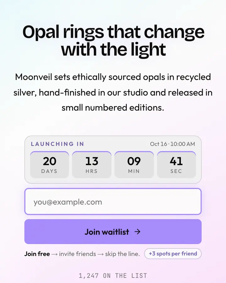 Opaline Pane — Glassmorphism waitlist page template, white background