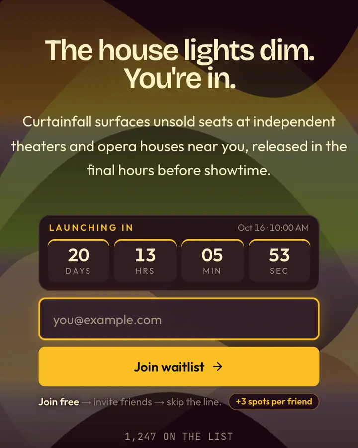 Opera House — Luxury waitlist page template, near-black pink background
