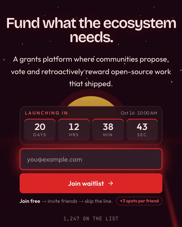 Optimistic Red — Crypto & Web3 waitlist page template, near-black pink background