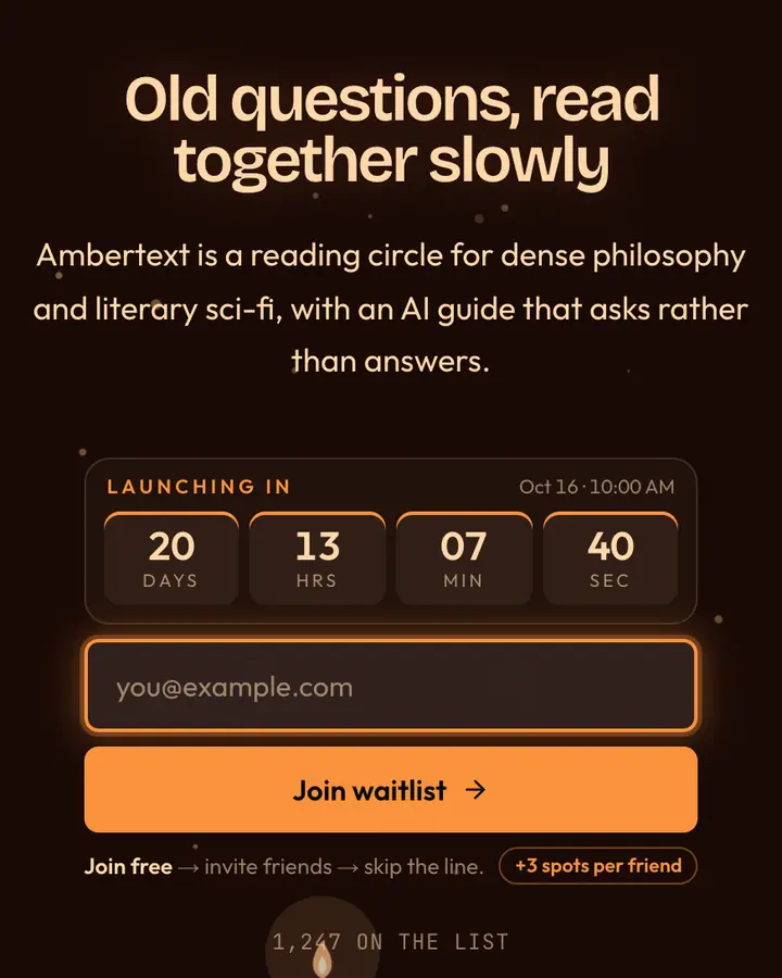 Orange Scripture — Cyberpunk & Sci-Fi waitlist page template, near-black vermilion background