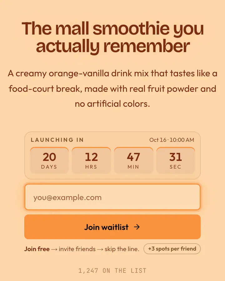Mall Smoothie — Vaporwave waitlist page template, pale orange background