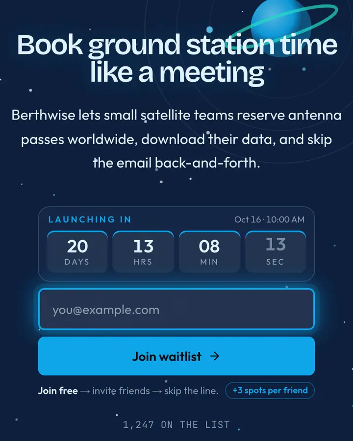 Orbital Dock — Cyberpunk & Sci-Fi waitlist page template, deep blue background