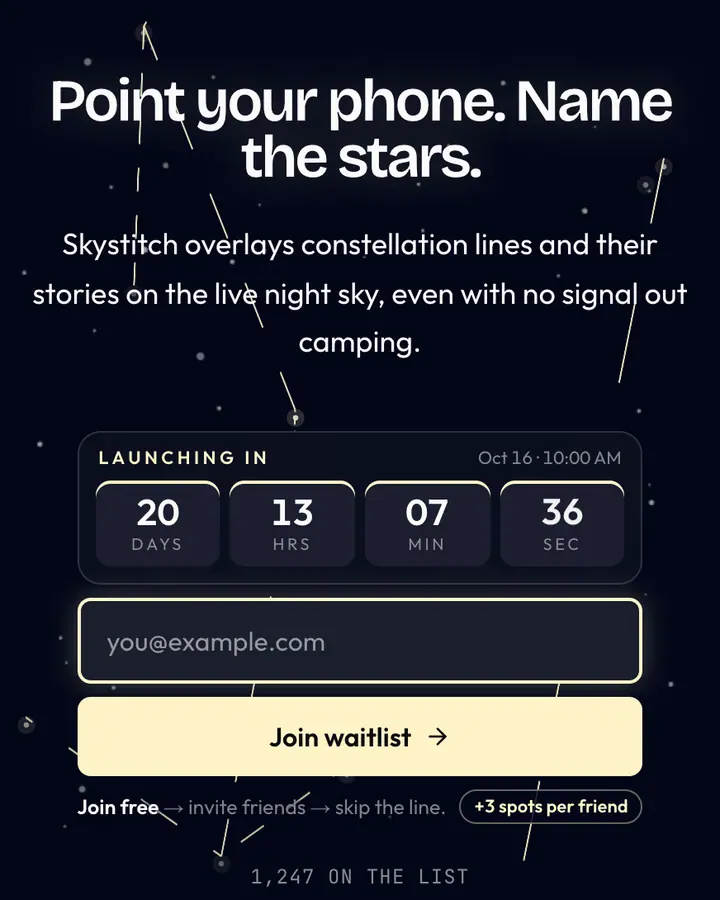 Orion Belt — Cyberpunk & Sci-Fi waitlist page template, near-black blue background
