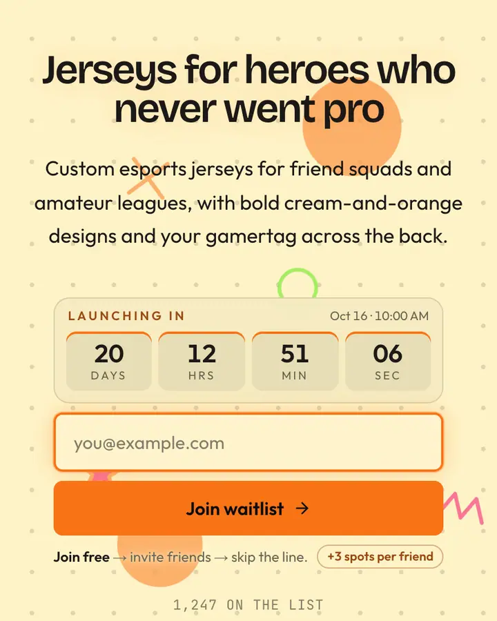 Hero Shooter Orange — Retro & Pixel Art waitlist page template, cream background