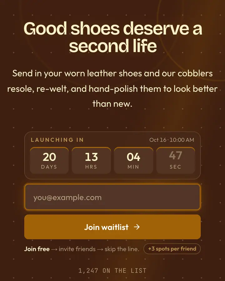 Oxford Brogue — Luxury waitlist page template, brown background