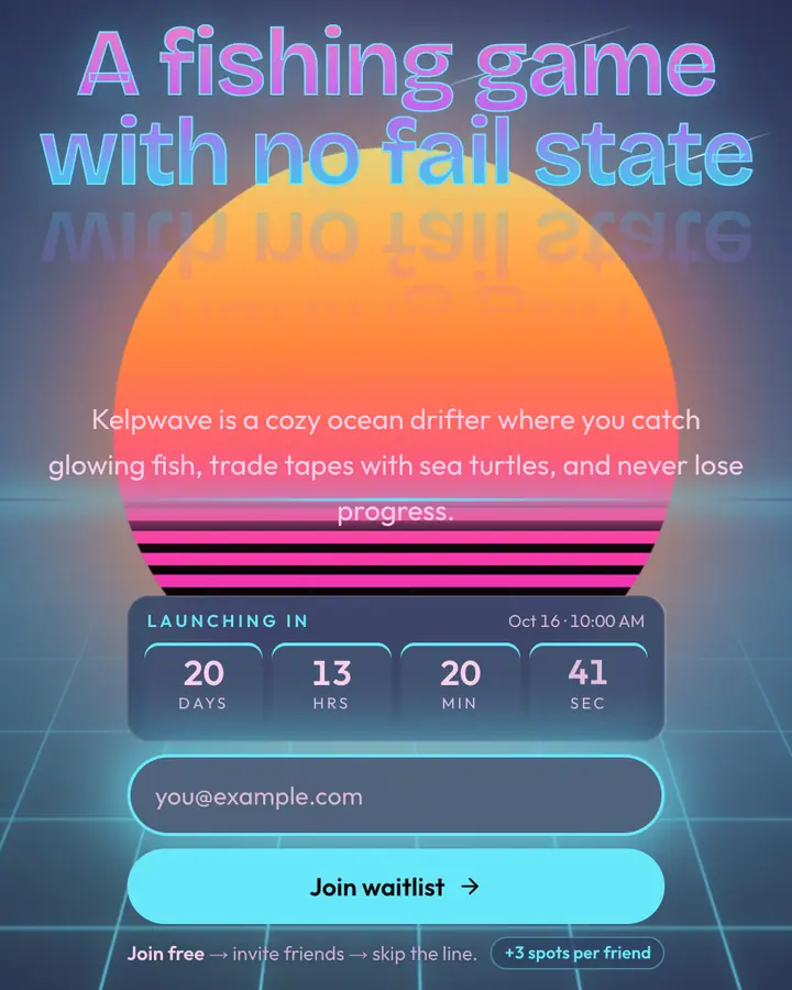 Pacific Drift — Vaporwave waitlist page template, deep violet background