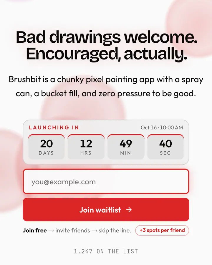 Pixel Paint — Y2K waitlist page template, white background