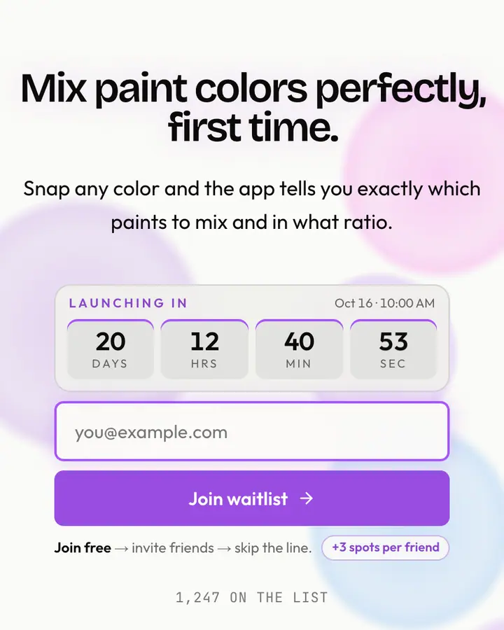 Paint Palette — Playful & Pastel waitlist page template, white background
