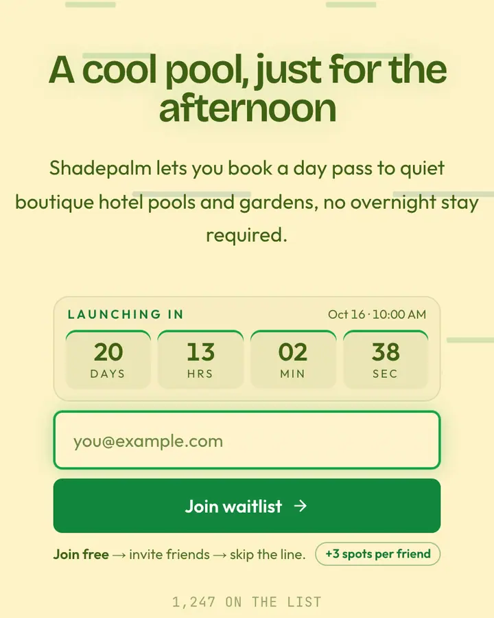Palm Oasis — Nature & Organic waitlist page template, cream background