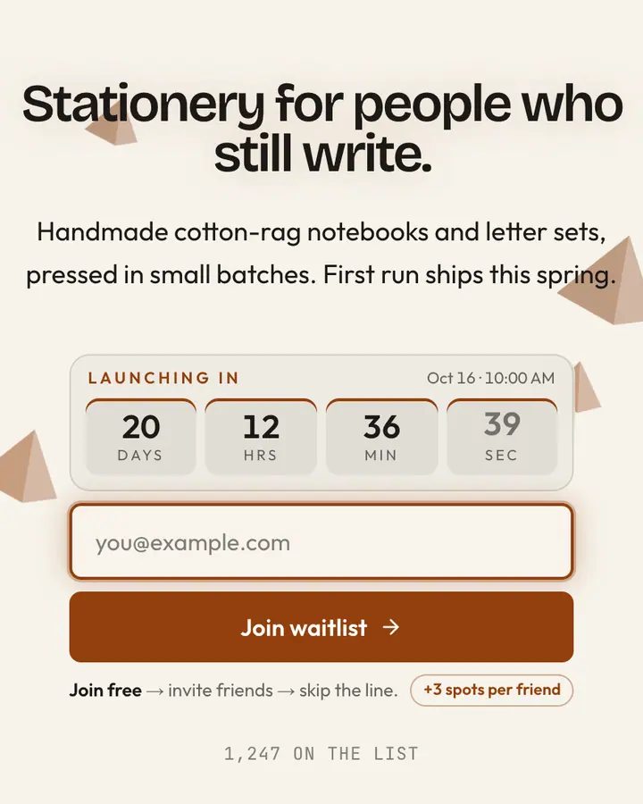 Paper Fiber — Editorial & Abstract waitlist page template, parchment background