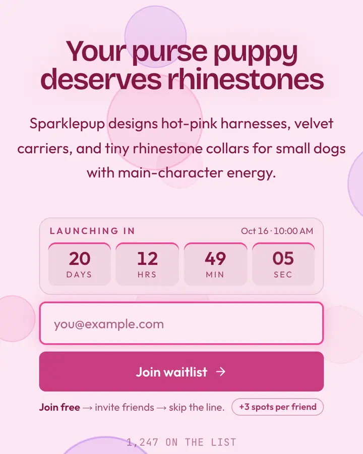 Velour Heiress — Y2K waitlist page template, pale pink background