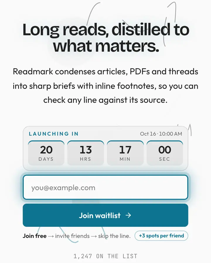 Cyan Footnote — Tech & SaaS waitlist page template, white background