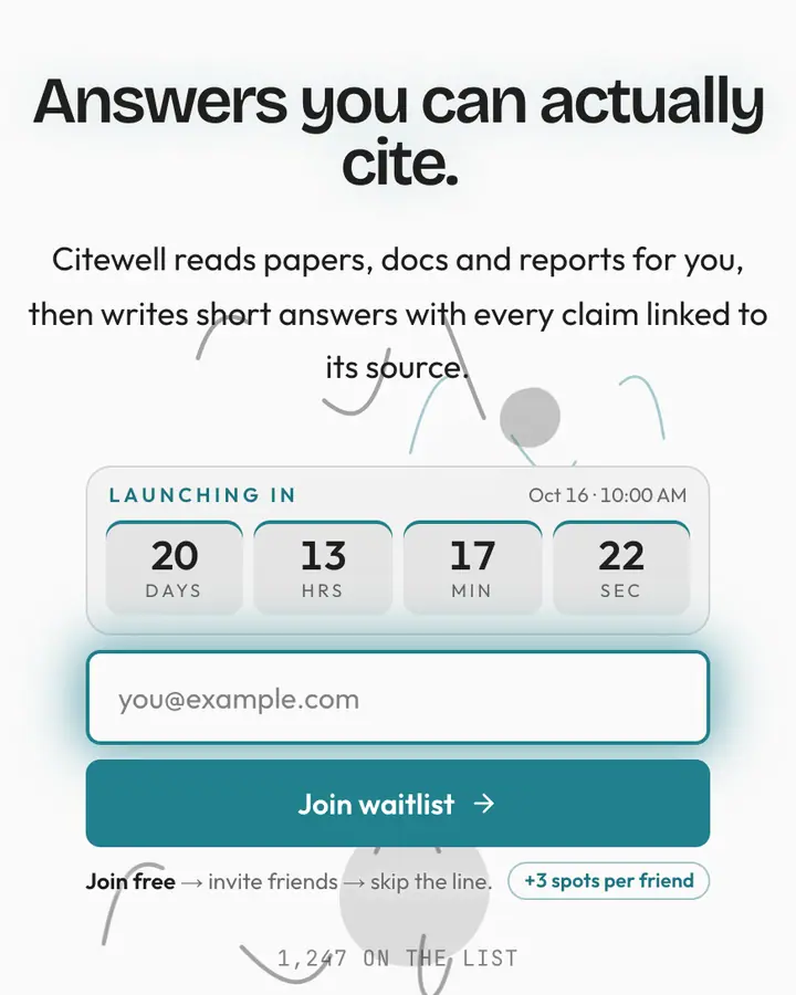 Answer Ink — Tech & SaaS waitlist page template, white background