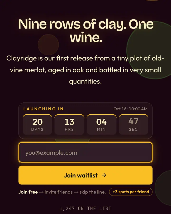 Pomerol Deep — Luxury waitlist page template, near-black pink background