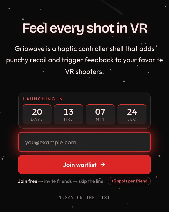 Phaser Red — Cyberpunk & Sci-Fi waitlist page template, near-black background