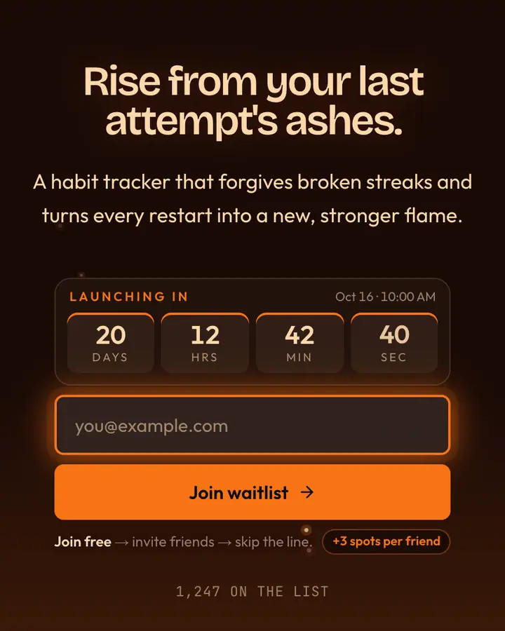 Phoenix Rise — Fantasy waitlist page template, near-black vermilion background