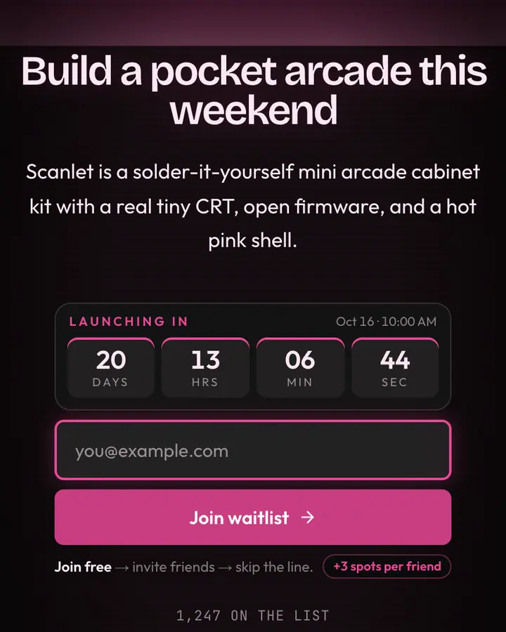 Phosphor Pink — Terminal & Developer waitlist page template, near-black background