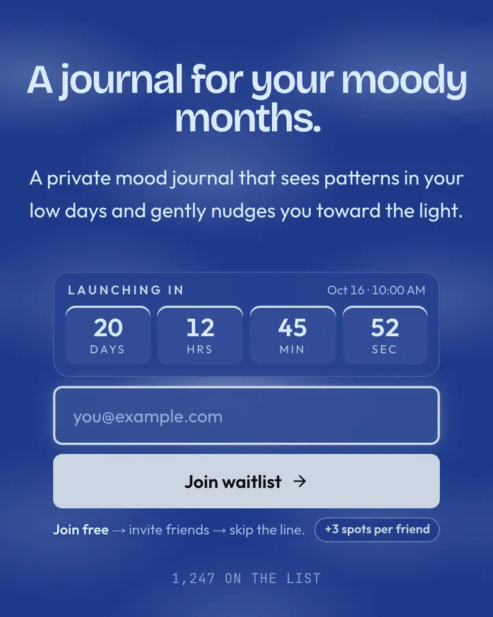 Picasso Blue — Editorial & Abstract waitlist page template, dark blue background