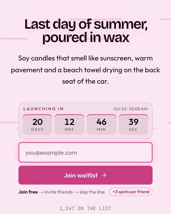 Pink Palms — Vaporwave waitlist page template, pale pink background