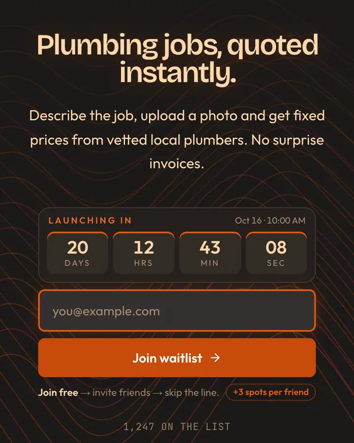 Pipe Array — Industrial & Brutalist waitlist page template, charcoal background