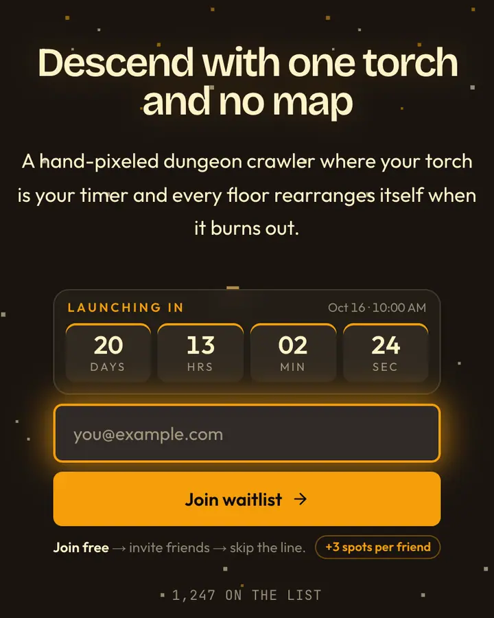 8-Bit Dungeon — Retro & Pixel Art waitlist page template, brown background