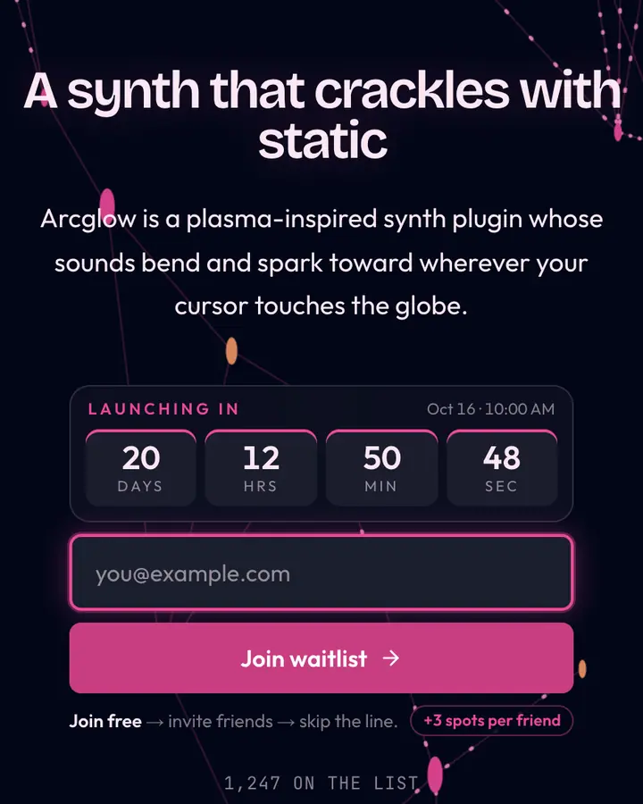 Plasma Lamp — Y2K waitlist page template, near-black blue background