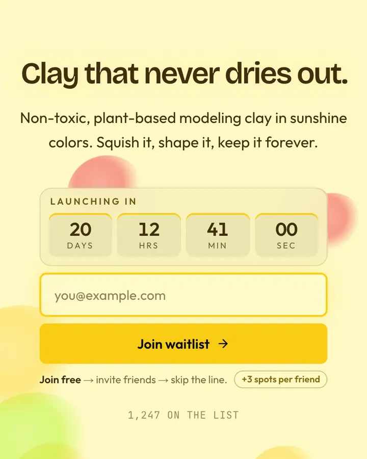 Modeling Clay Yellow — Playful & Pastel waitlist page template, cream background