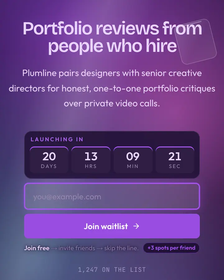 Plum Glass — Glassmorphism waitlist page template, deep violet background