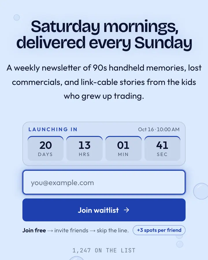 Creature Blue — Retro & Pixel Art waitlist page template, pale sky blue background