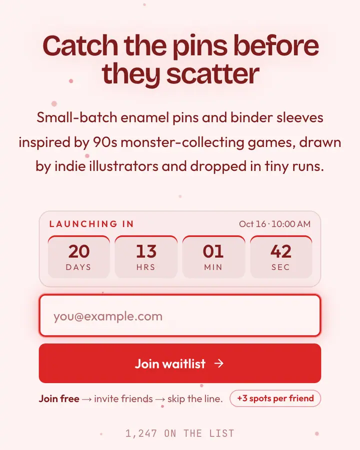 Creature Red — Retro & Pixel Art waitlist page template, red-tinted white background
