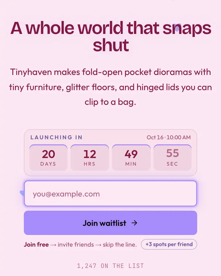 Pocket Playset — Y2K waitlist page template, pale pink background