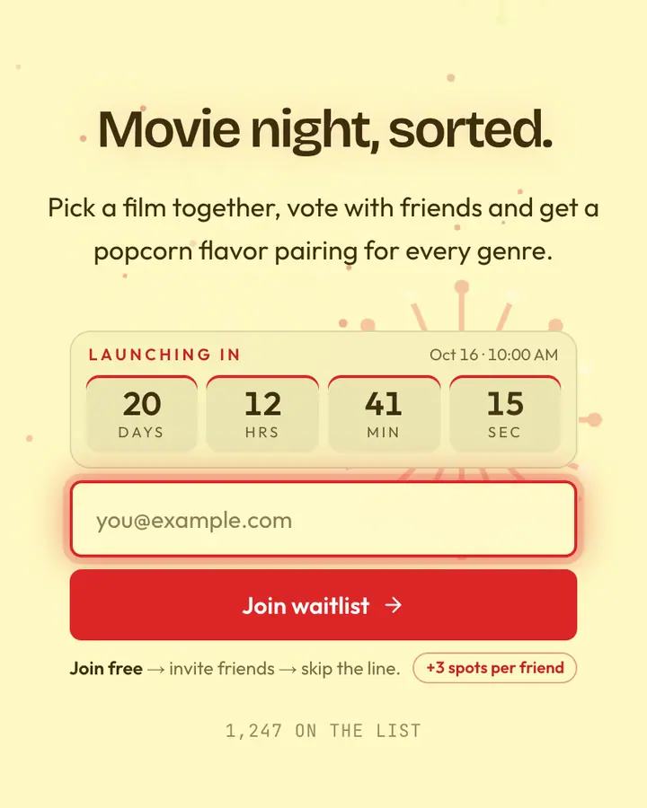 Popcorn Kernel — Playful & Pastel waitlist page template, cream background
