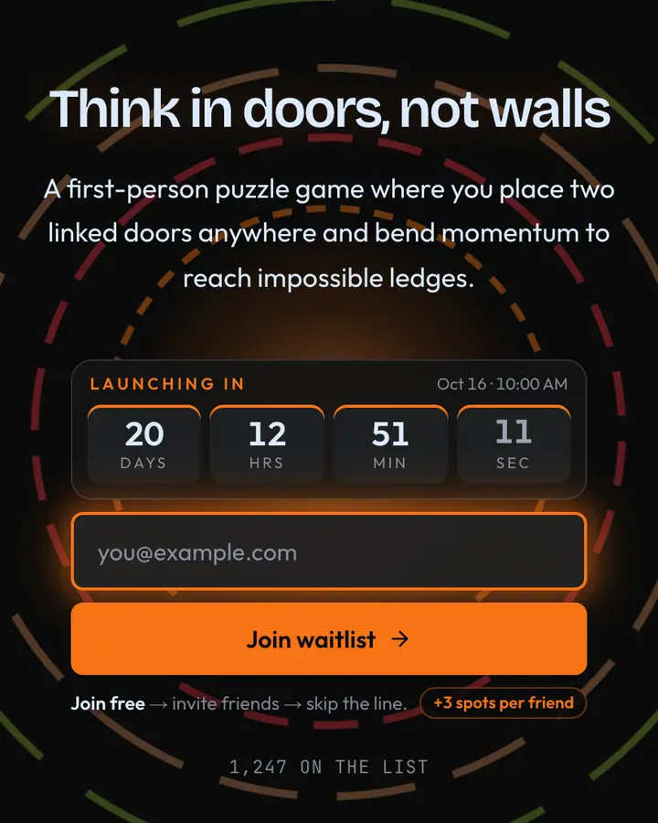 Test Chamber Orange — Retro & Pixel Art waitlist page template, near-black background