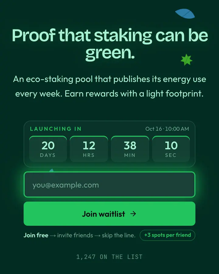 Proof of Stake — Crypto & Web3 waitlist page template, deep teal background
