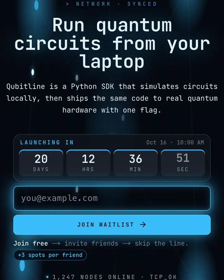 Quantum Data — Cyberpunk & Sci-Fi waitlist page template, near-black blue background