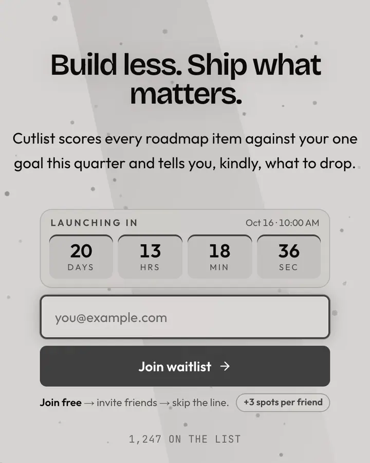 Quiet Ash — Minimal waitlist page template, light gray background