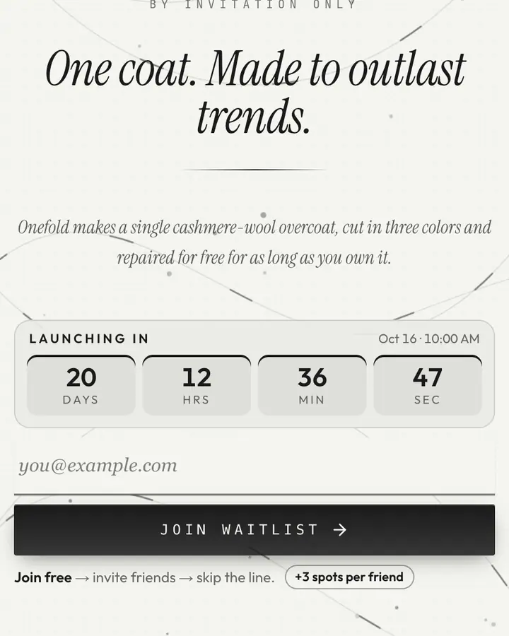 Quiet Luxury — Luxury waitlist page template, white background