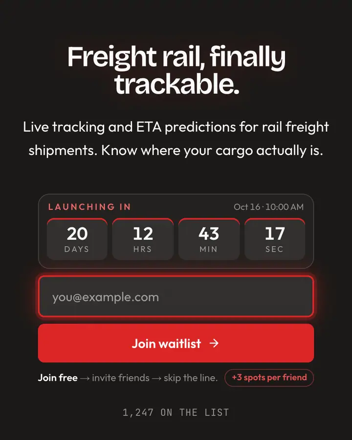 Rail Yard — Industrial & Brutalist waitlist page template, charcoal background