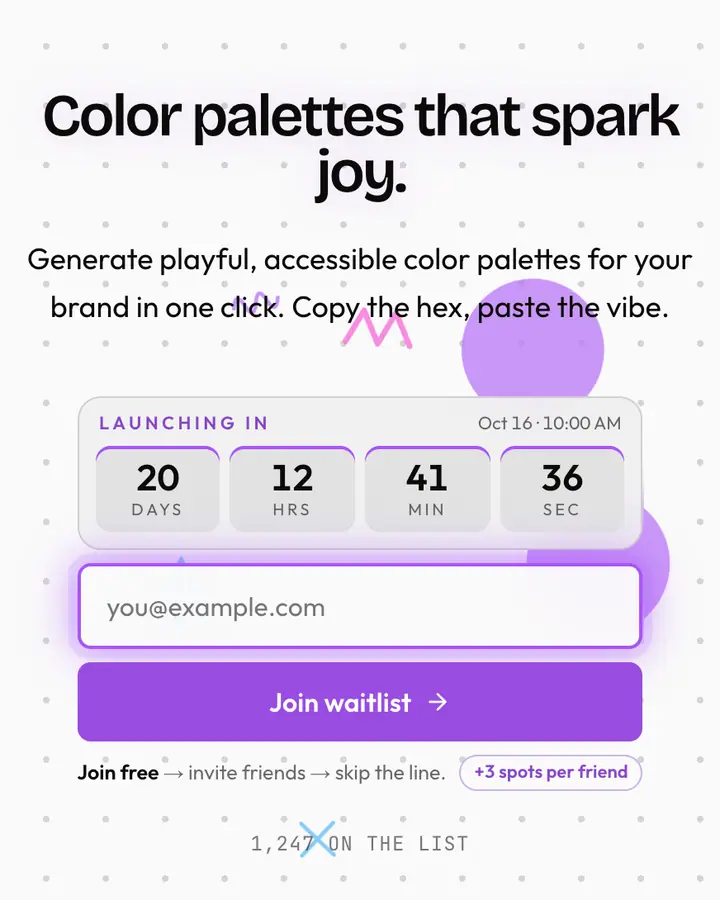 Rainbow Pop — Playful & Pastel waitlist page template, white background