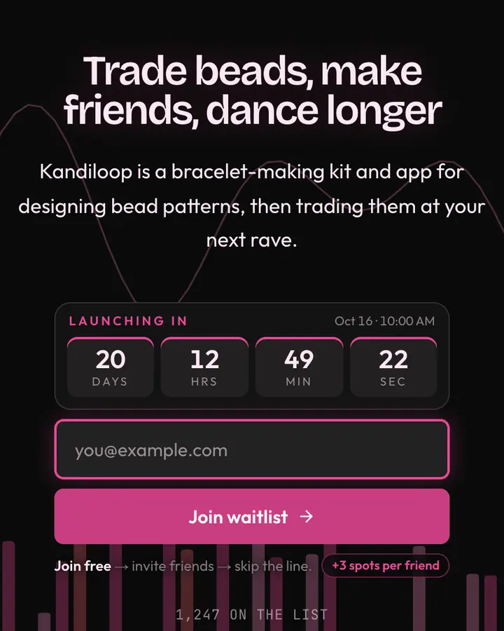 Rave Magenta — Y2K waitlist page template, near-black background