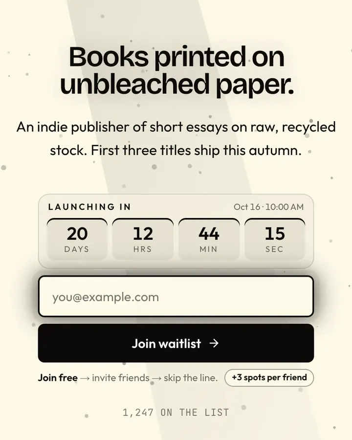 Raw Paper — Black & White waitlist page template, amber-tinted white background